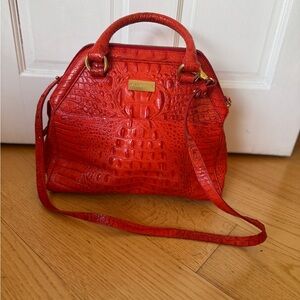 Orange Brahmin Crocodile Embossed Handbag